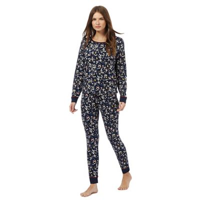 Lounge & Sleep Petite navy festive print pyjama top and bottoms set